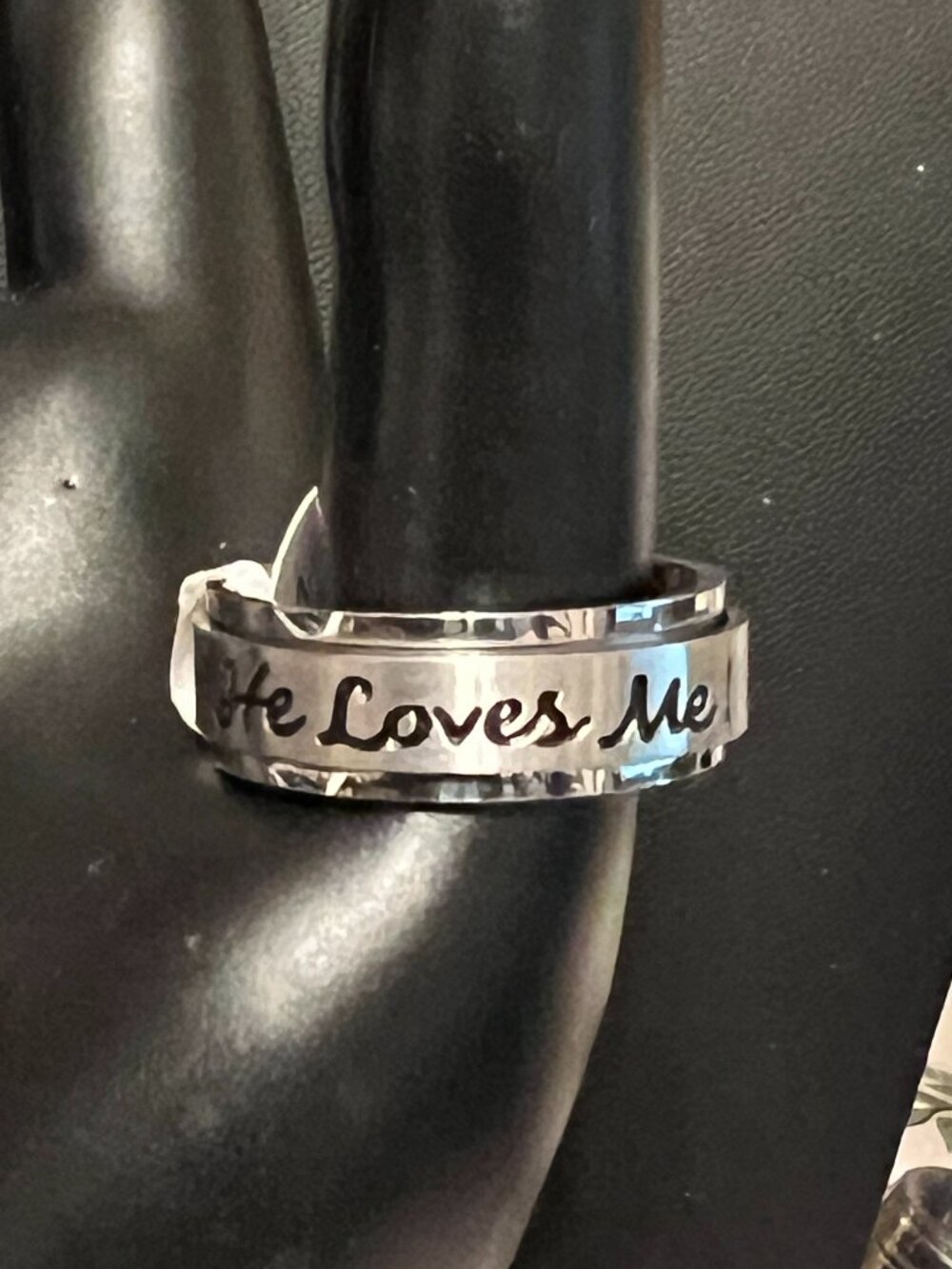 Christian Stainless Steel "He Loves Me" Spinner Ring Size 10, 11 (278)